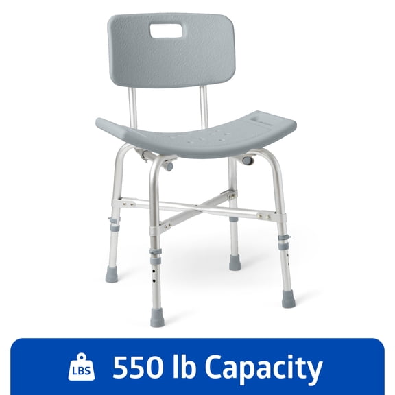 Medline Bariatric Bath Chair and Shower Chair with Back for Elderly, Sturdy, 12-In Seat, 550 lb Weight Capacity, Gray