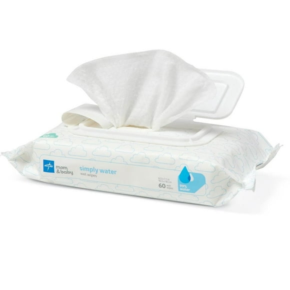 Medline Simply Water Wet Wipes with 99% Water, Eco-friendly Cloth, Hypoallergenic, Fragrance-Free, 60 Wipes per Pack (12 Packs)