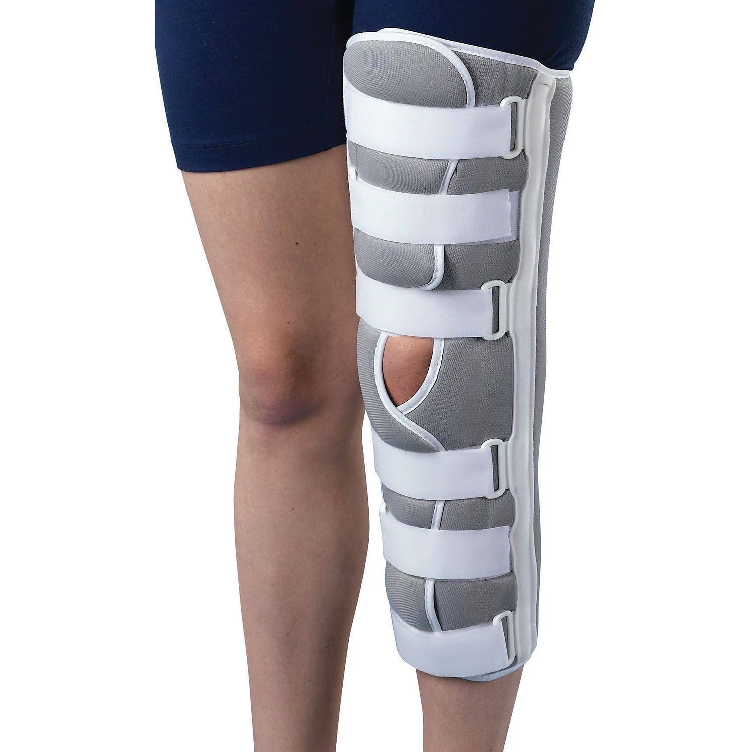 Medline Compression Knee Immobilizer – 20-Inch Adjustable Support With Hook-and-Loop Straps & Aluminum Stays