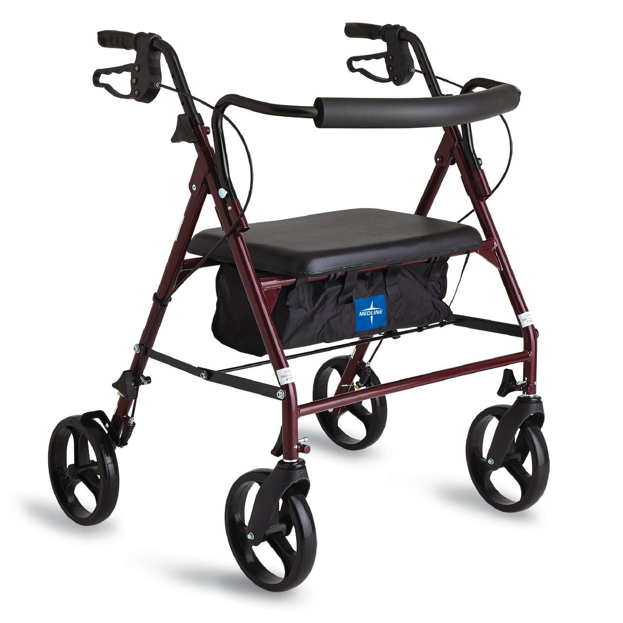 Medline Rolling Walker, Folding Rollator with Seat and 8-In Wheels, Heavy Duty, Burgundy, 400 lb Weight Capacity, Aluminum