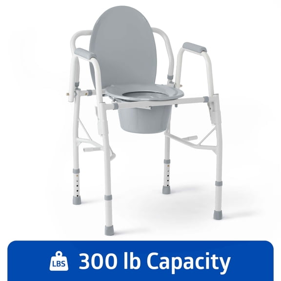 Medline Steel Drop-Arm Commode, Supports up to 300 lbs, Gray
