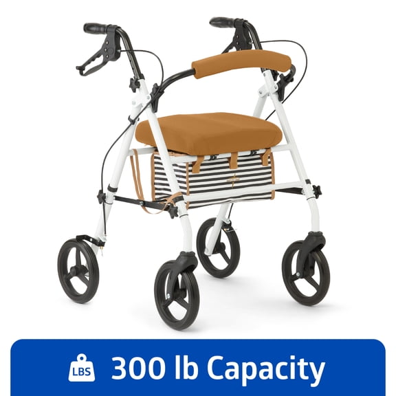 Medline Rolling Walker, Folding Rollator with Seat and 8-In Wheels, White, 300-lb Capacity, Steel, Microban