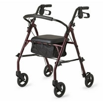 Medline Steel Rollator Walker, Folding Rolling Walker, 6" Wheels, 350lb Weight Capacity, Burgundy Red Frame