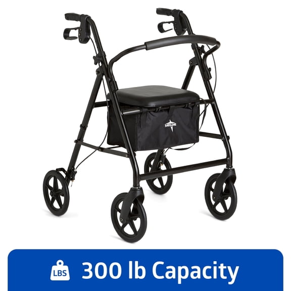 Medline Rollator Walker, Folding Rolling Walker, 8In Wheels, 300 lbs Capacity, Black, Steel