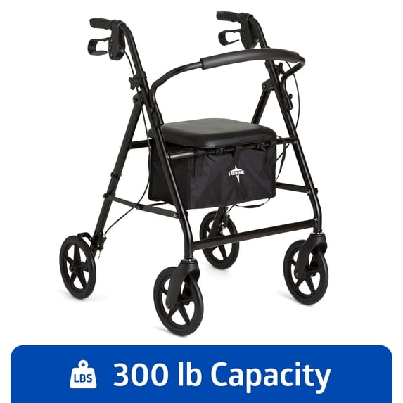 Medline Rollator Walker, Folding Rolling Walker, 8In Wheels, 300 lbs Capacity, Black, Steel
