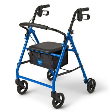 Medline Steel Rollator Walker, Folding Rolling Walker, 350 lb. Weight Capacity, 6” Wheels, Blue