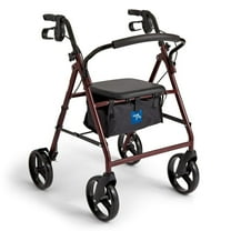 Medline Rolling Walker, Folding Rollator with Seat and 8-In Wheels, Burgundy, 350 lb Weight Capacity, Steel