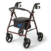 Medline Steel Rollator Walker for Adult, Burgundy, 350 lb. Weight Capacity, 8” Wheels, Foldable, Adjustable Handles