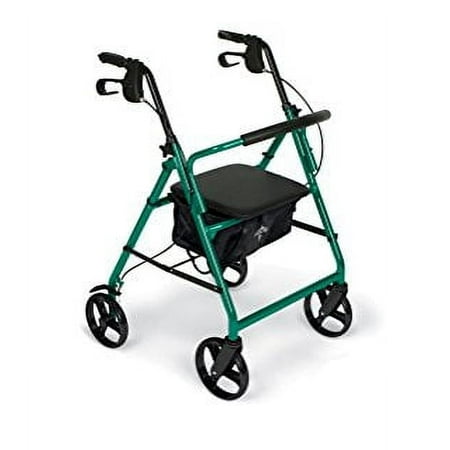 Medline Steel Rollator Walker for Adult, Green, 350 lb. Weight Capacity, 8” Wheels, Foldable, Adjustable Handles