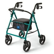 Medline Steel Rollator Walker for Adult, Green, 350 lb. Weight Capacity, 8” Wheels, Foldable, Adjustable Handles