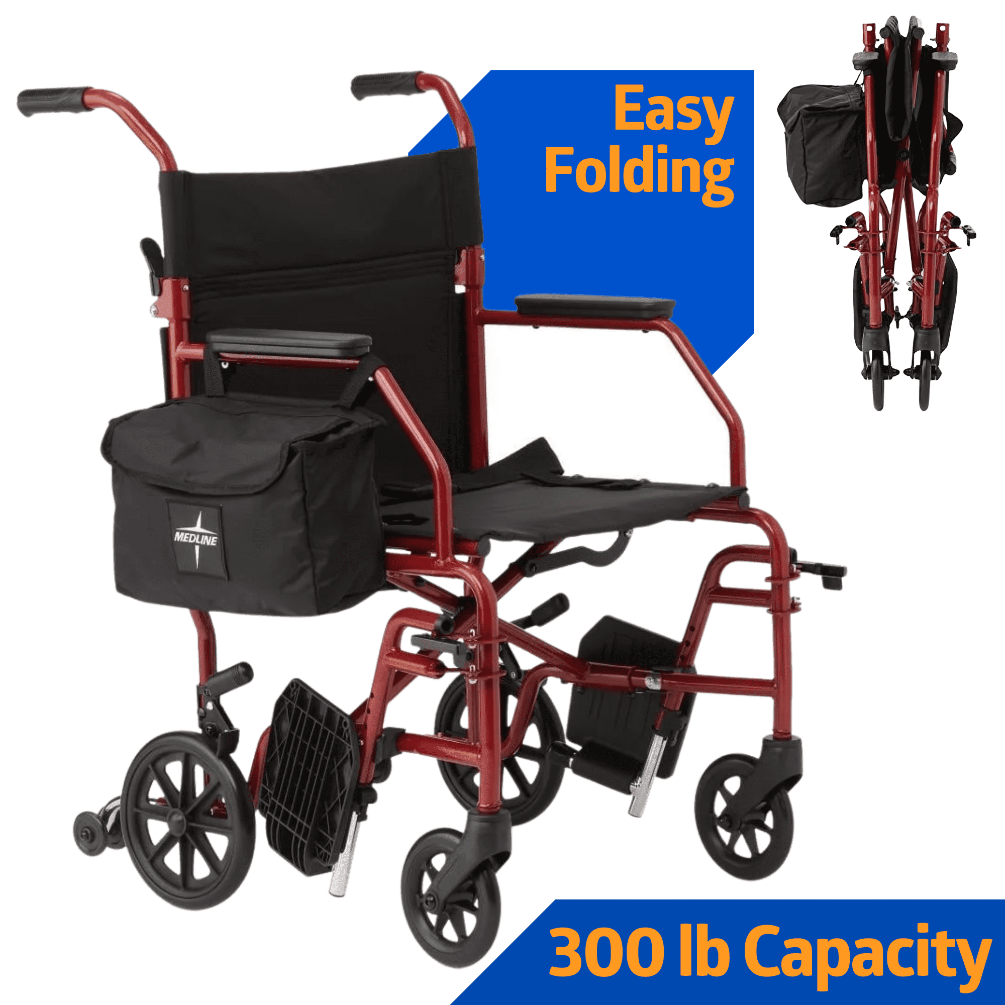 Medline Transport Wheelchair with Permanent Desk Arms, Swing