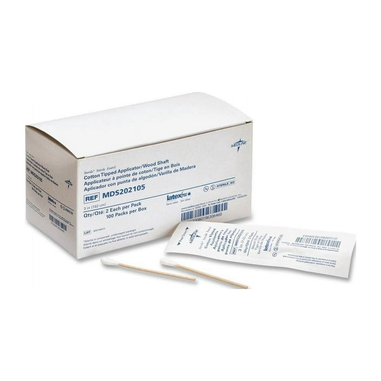 Medline Sterile Cotton-Tipped Applicators - 200/Box - White Medline Sterile Cotton-Tipped Applicators - 200/Box - White