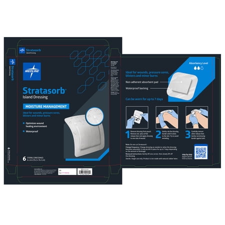 Medline Stratasorb Island Dressing Wound Pads, 6"x6", 6 Count