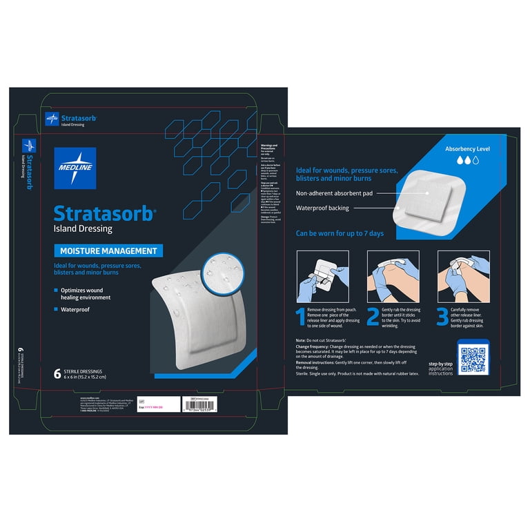 Medline Stratasorb Island Dressing Wound Pads, 6"x6", 6 Count