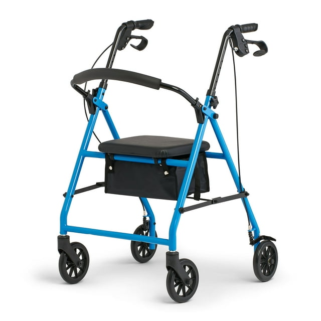 Medline Sturdy Steel Rollator Walker, Light Blue, 300 lb. Weight Capacity, 6” Wheels, Adjustable