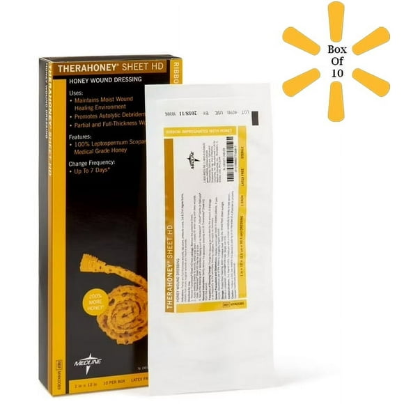 Medline TheraHoney HD Honey Wound Dressings, 1" x 12" Ribbon, Honey Wound Dressing Ribbon Box of 10- MNK0089