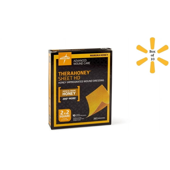 Medline TheraHoney HD Honey Wound Dressings, 2" x 2" Sheet Honey Dressing Box of 10 -MNK0082