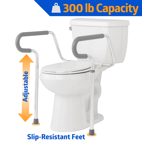 Medline Toilet Safety Rail, Height Adjustable, 300 lbs. Weight Capacity