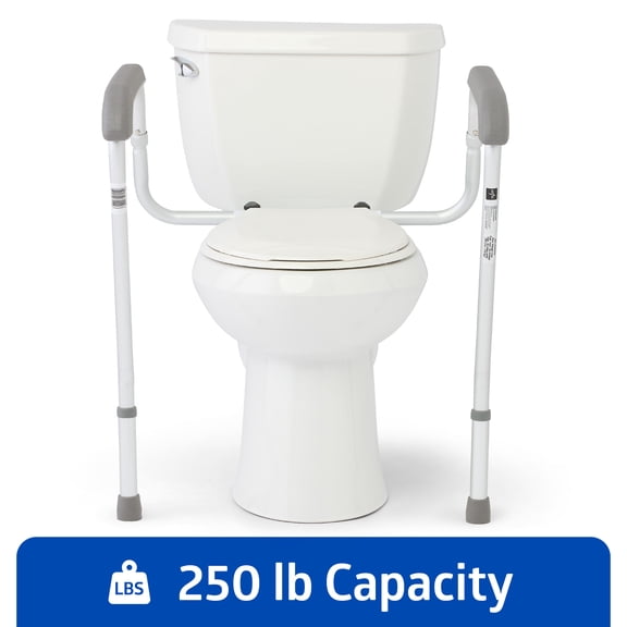 Medline Toilet Safety Rails, Adjustable Folding Toilet Frame for Elderly and Disabled, 250 lb Weight Capacity