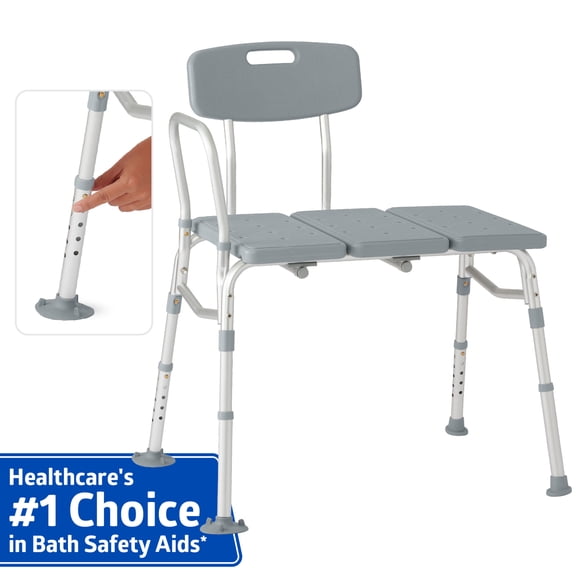 Medline Transfer Bench for Bathtubs and Showers, Slip-Resistant, 400 lb Weight Capacity, Gray