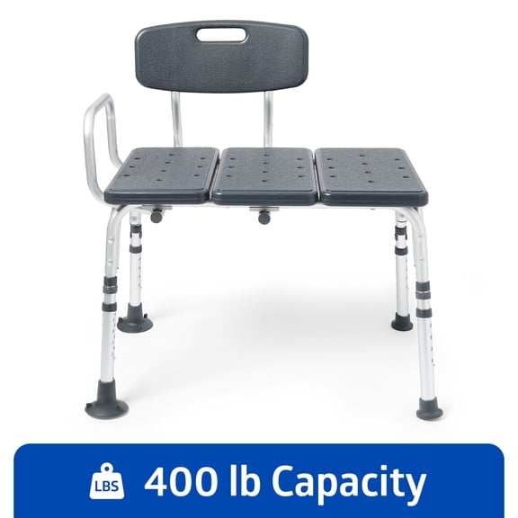 Medline Shower and Bathtub Chair Transfer Bench, Sturdy, 400 lb Weight Capacity, Aluminum, Dark Gray, Microban