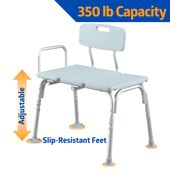 Medline Shower and Bathtub Chair Transfer Bench with Microban, 350lb. Weight Capacity, Blue