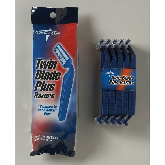 Medline Twin Blade Facial Razors with Lube Strip Blue 50/Box BRN1323Z