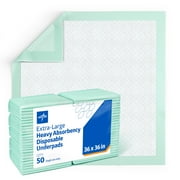 Medline Ultra Absorbent Underpads, 36" x 36", Case of 50 Quilted Polymer Incontinence Protection Pee Pads for Kids Pets