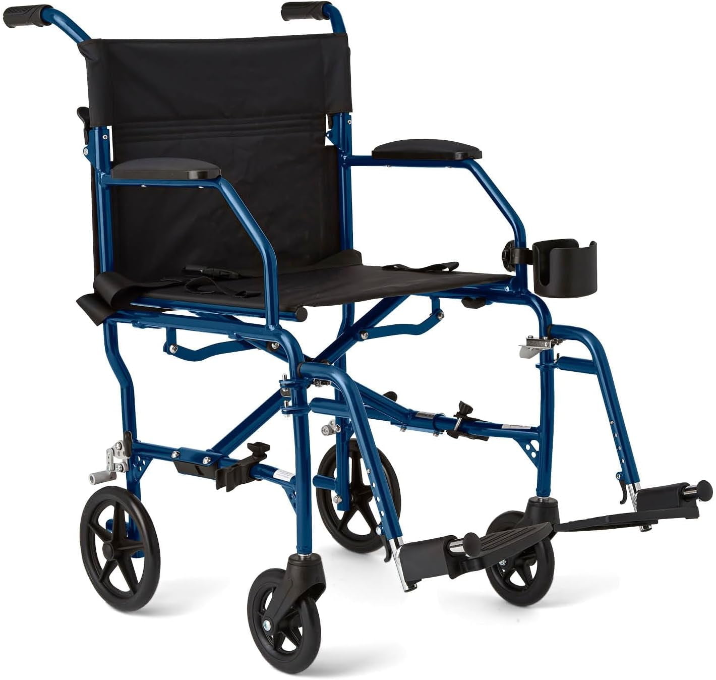 Medline Ultra Lightweight Transport Wheelchair for Adults, Foldable, 19Inch Seat Width, Blue