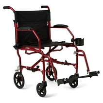 Medline Ultra Lightweight Transport Wheelchair for Adults, Foldable, 19-Inch Seat Width, Red