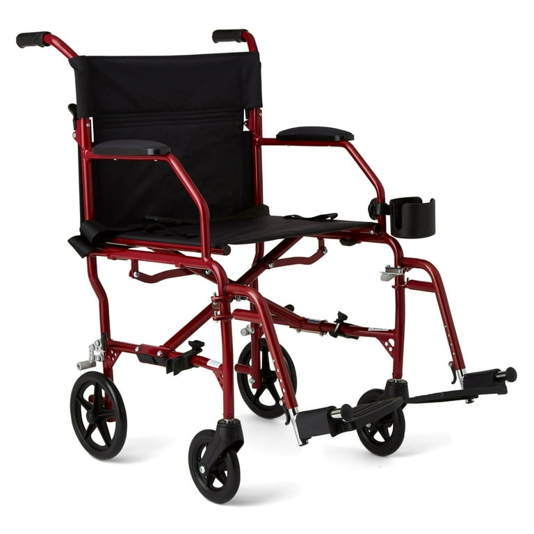 Medline Ultra Lightweight Aluminium Transport Chair for Adults 19 Inch Seat Foldable Red Walmart
