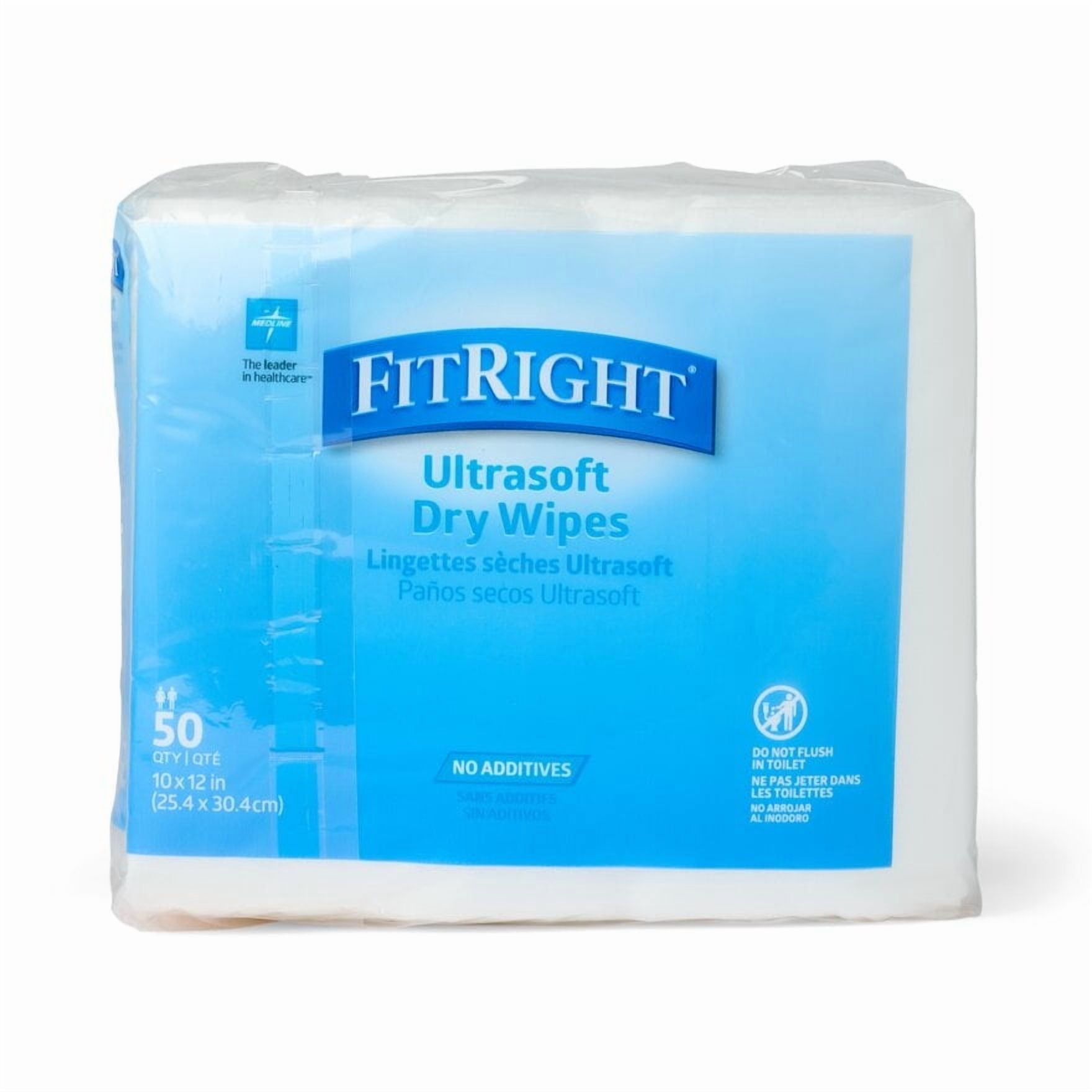 Medline UltraSoft Dry Cleansing Wipes, Fragrance Free, 10 x 12", 500 Count