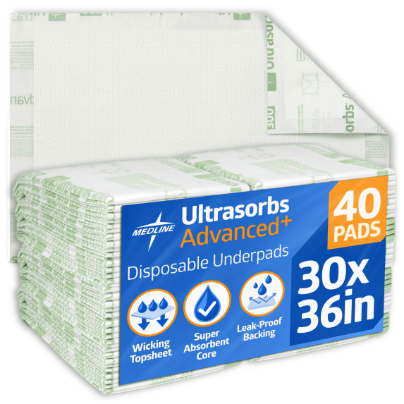 Medline Advanced Ultrasorbs Disposable Adult Bed Pads for Incontinence, Furniture, or Pets, Super Absorbent, 30 x 36in, 40 Count