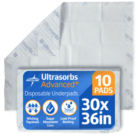 Medline Advanced Premium Ultrasorbs Disposable Adult Bed Pads for Incontinence, Furniture, or Pets, Extra Absorbent, 30 x 36in, 10 Count