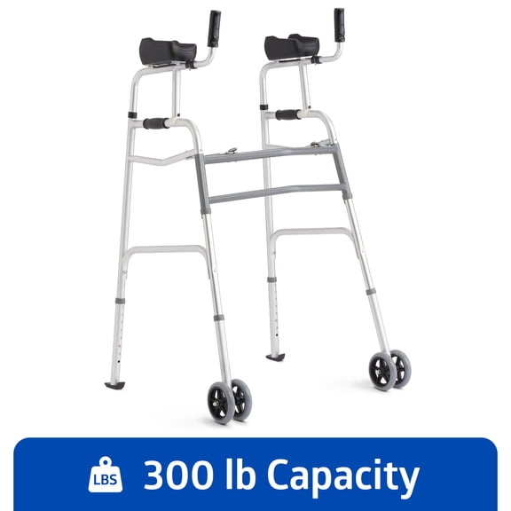 Medline Upright Aluminum Junior Folding Walker  Comfortable, Maneuverable, For Injury, Balance, Posture & Recovery