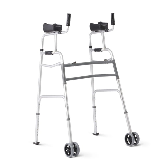 Medline Upright Walker with Dual Wheels, Forearm Walker with Armrests, Height Adjustable, 300 lb Weight Capacity