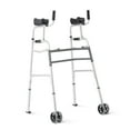thumbnail image 1 of Medline Upright Folding Walker for Seniors, 5-In Wheels, 300 lb Weight Capacity, Aluminum, Silver, 1 of 6
