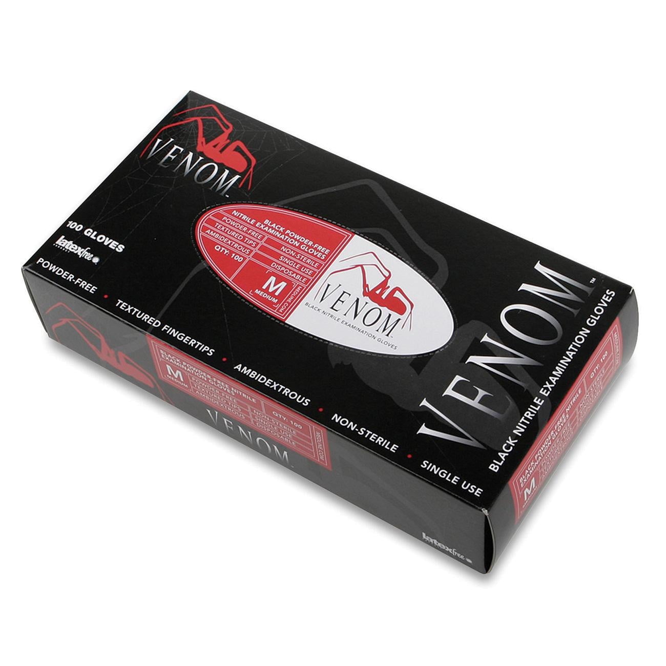 Medline Venom Nitrile Disposable Gloves, Black, 100 CT