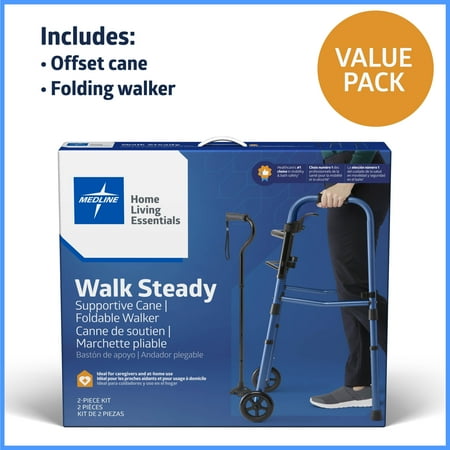 Medline Walker and Cane Combo for Caregivers, Seniors and Adults, For Leg or Foot Injuries