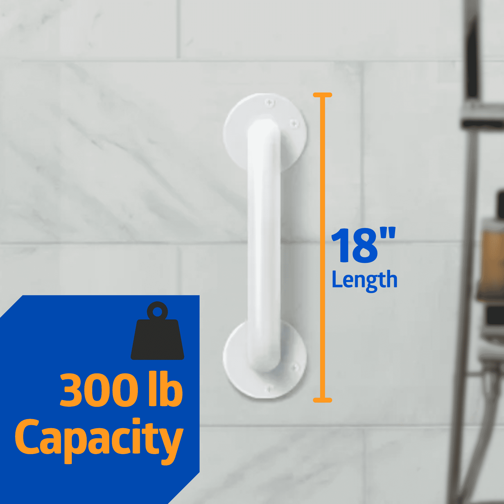 Medline 18" Enameled Steel Grab Bar Bathtub and Shower Handle, 300 lb Capacity, White