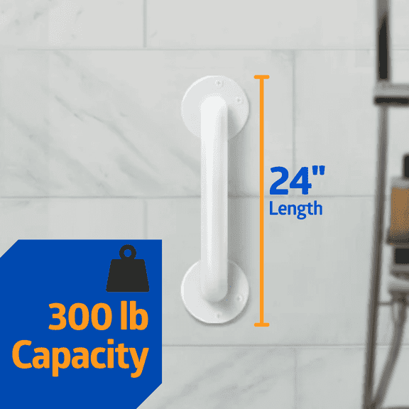 Medline Grab Bar Bathtub and Shower Handle for Seniors, 24In, 300 lb Capacity, Steel, White