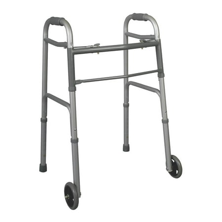Medline Youth Folding Walker For Individuals 4'6" - 5'5", 5" Front Wheels, 300lb Weight Capacity, Aluminum Frame