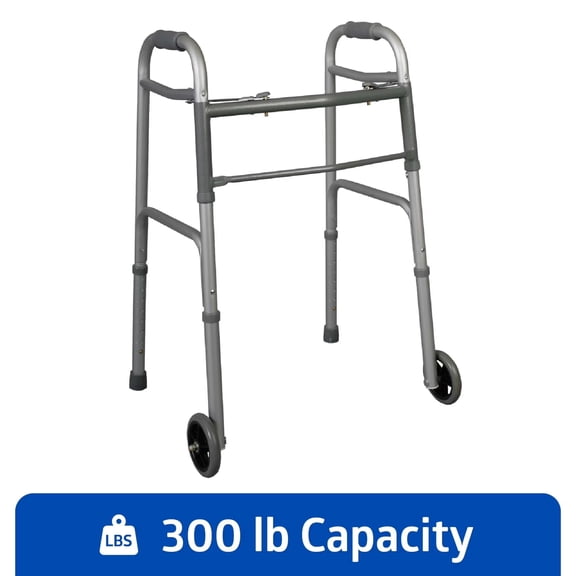 Medline Youth Folding Walker for Individuals 4'6" to 5'5", 5 in Front Wheels, 300 lb Weight Capacity, Aluminum Frame