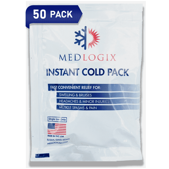 Medlogix Instant Cold Packs | Made in USA | 50 Pack 5"x7" | Disposable Ice Cold Compress