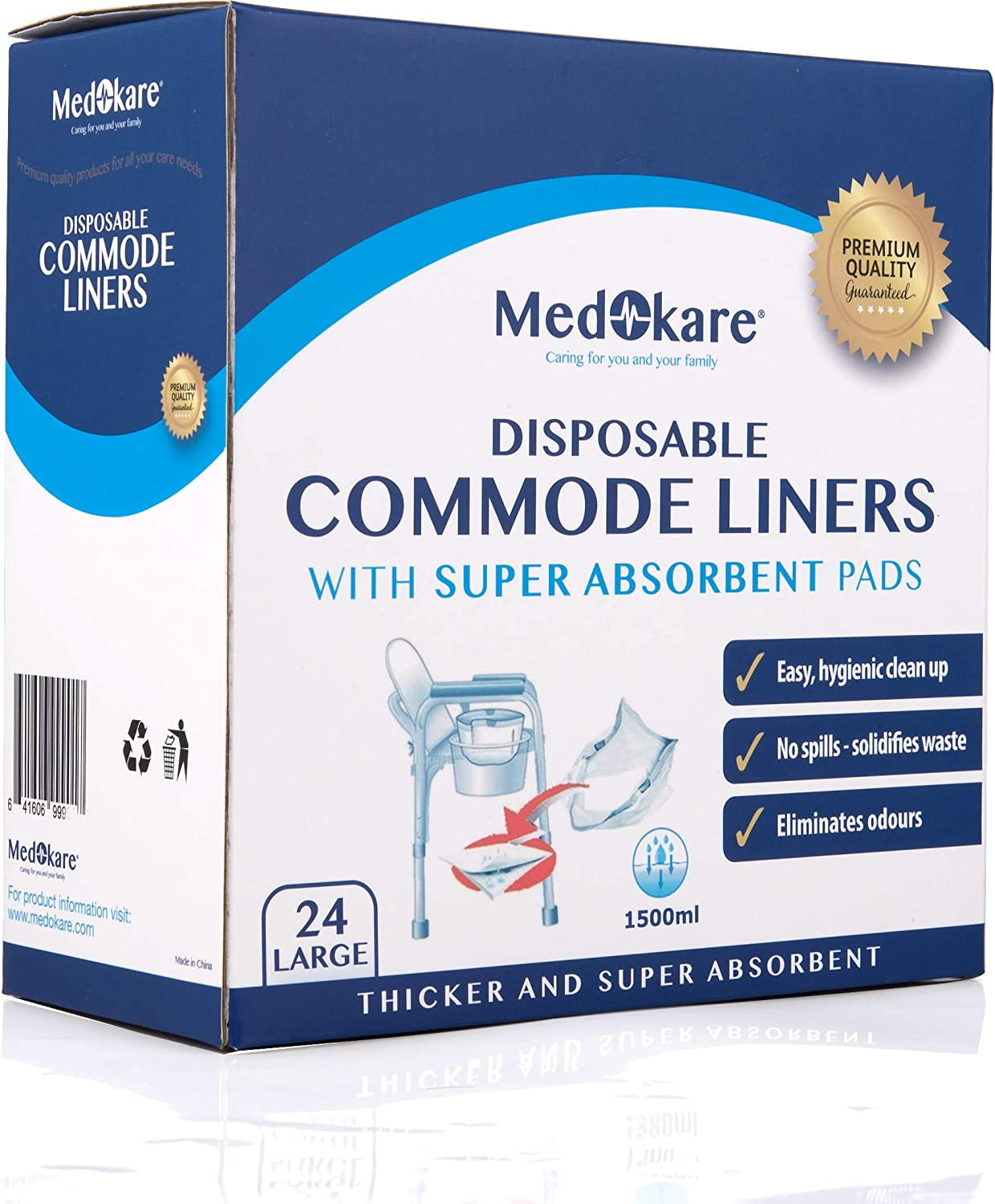 Medokare Commode Liners with Absorbent Pad, 24 Liners for an Adult