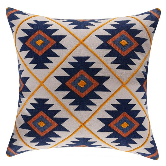 LR Home Sedona Cotton Poly Filled Pillow in Blue/Orange, 20" x 20"