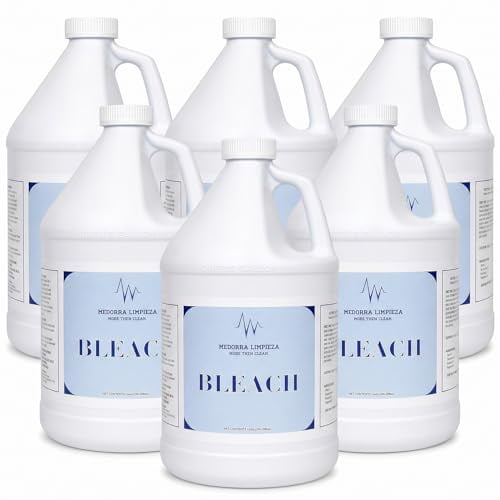 Medorra Liquid Bleach, 1 Gallon, 6-Pack, Original Unscented Chlorine Bleach, 128 fl oz Each, Multi-Purpose Cleaner for Laundry, Whites, Stain Removal, Bathroom, Kitchen & Hard Surfaces