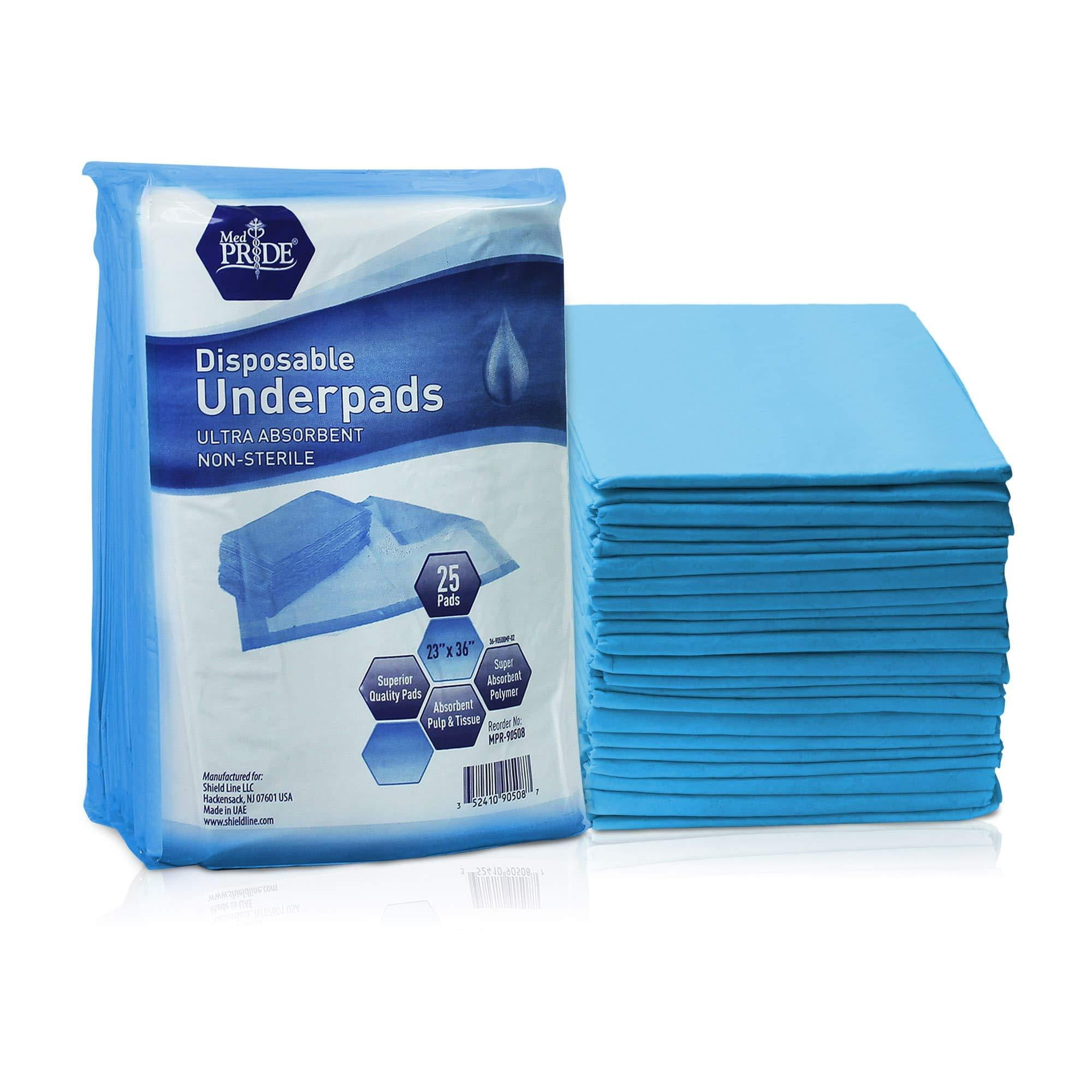 Medpride Disposable Underpads 23?x36? | Super Absorbent Incontinence Pads for Kids, Adults, Elderly, & Pets | Perfect for Bedding Protection & Puppy Training | Prevents Leakage & Accidents | 25 C