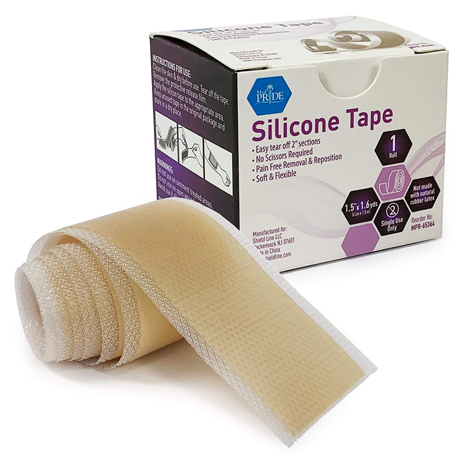 Medpride Easy-Tear Silicone Gel Tape Roll-1.5 Inch x 1.6 Yards- Medical  Grade Wound Dressing, Sticky Bandage, Water + Shower-proof- Latex-Free,  Adhesive, Soft + Flexible, Pain-Free Removal 