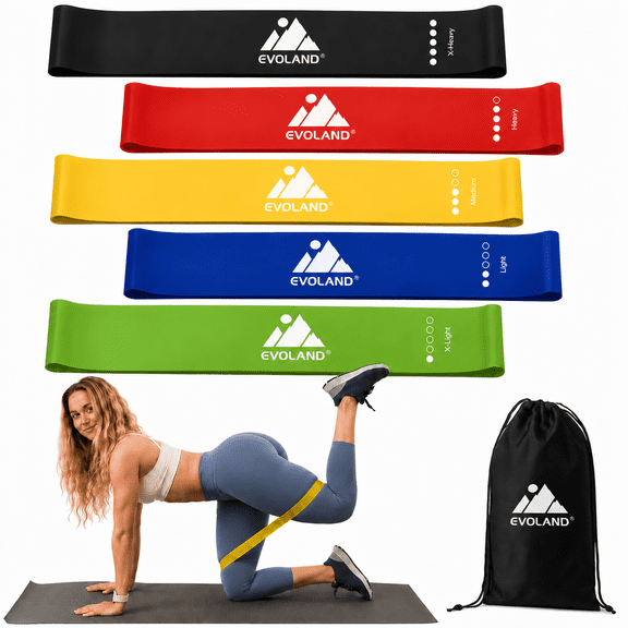 Medstation 5-Piece Fitness Resistance Bands Set for Exercise, Pilates, Yoga & Physical Therapy